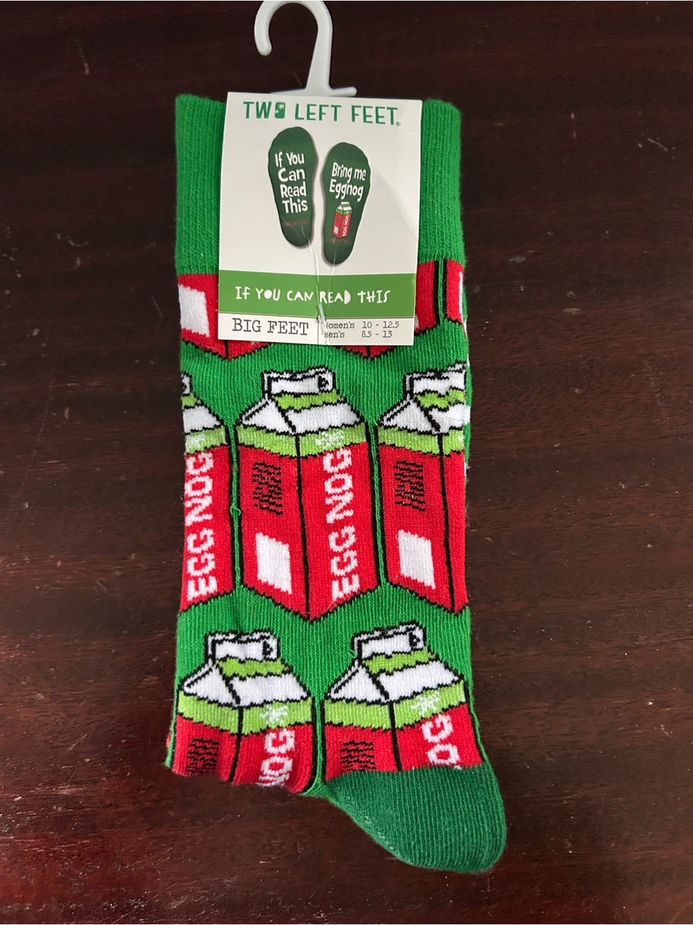 Two Left Feet If You Can Read This Bring Me Eggnog Socks W 10-12.5 M 8.5-13